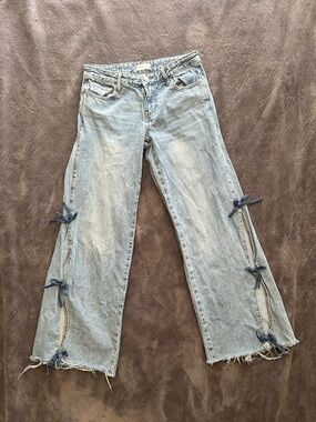 PacSun Light Blue Tie-Side Flare Jeans with Bow Detaling